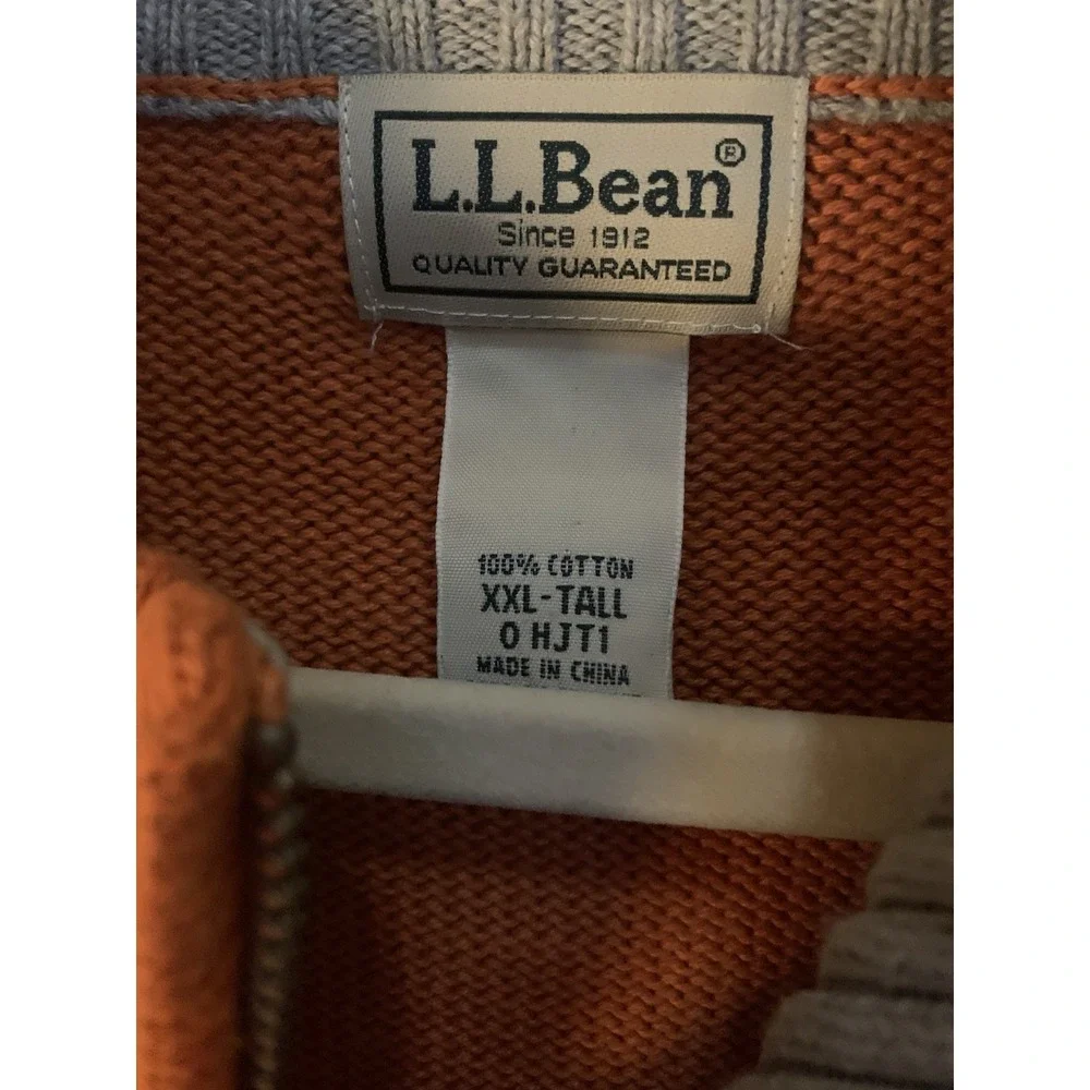 LL Bean Rusty Orange 1/4 Zip Mock Neck 100% Cotton Pullover Sweater‎  XXL Tall